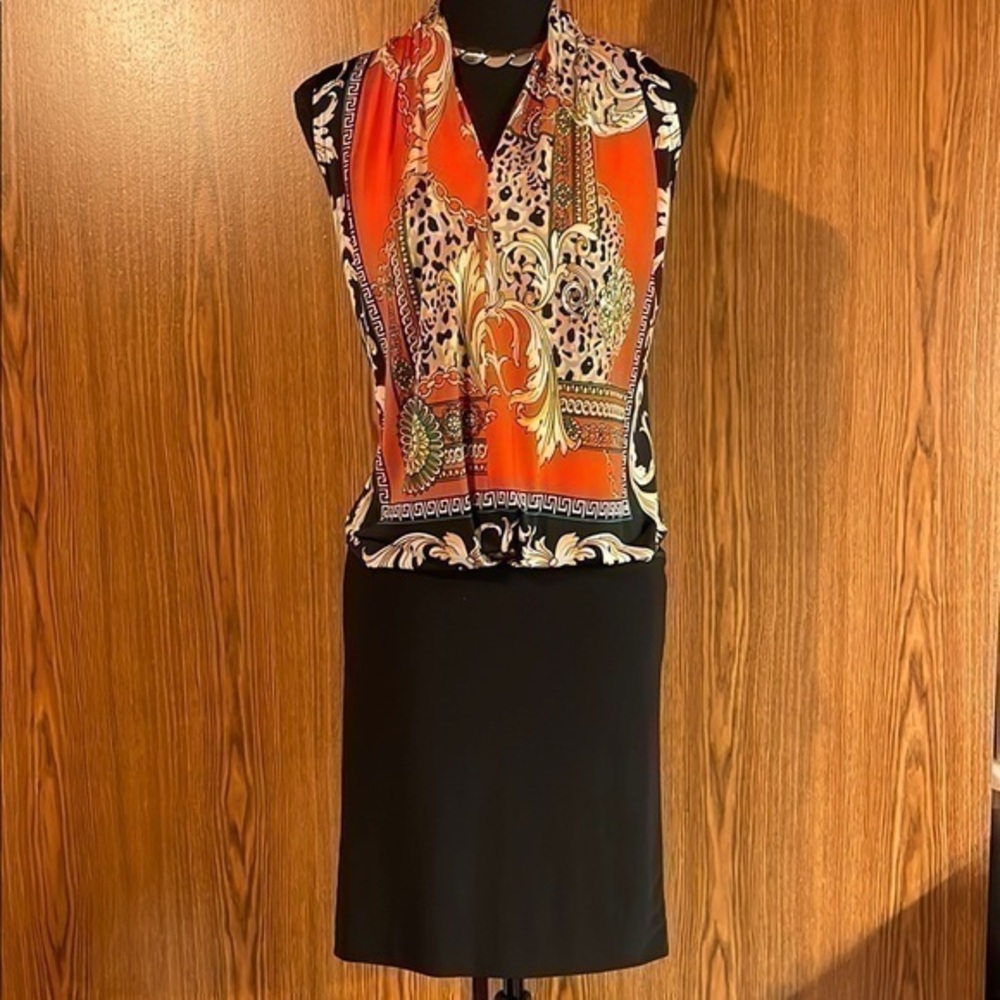 Clotheshead women’s black/orange knit sleeveless dress. Size S.